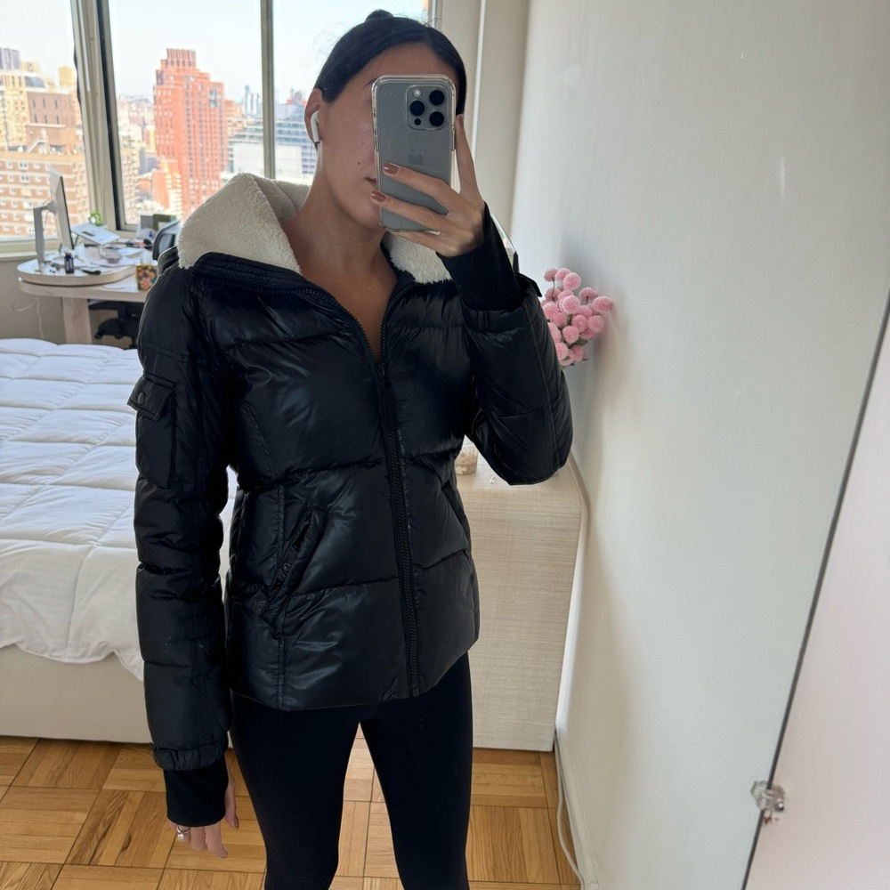 AQUA Chloe Sherpa Trim Puffer Jacket